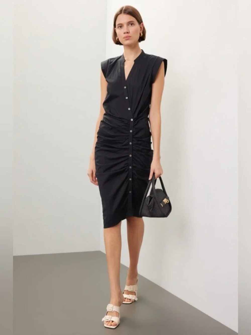 Veronica Beard Ruched Black Shirt Dress Size 8